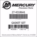 Bar codes for Mercury Marine part number 27-43186A1