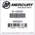 Bar codes for Mercury Marine part number 91-43506T