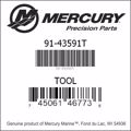Bar codes for Mercury Marine part number 91-43591T