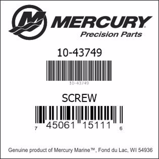 Bar codes for Mercury Marine part number 10-43749