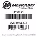 Bar codes for Mercury Marine part number 45522A3