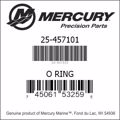 Bar codes for Mercury Marine part number 25-457101