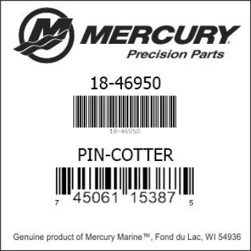 Mercury Marine part number 18-46950 PIN-COTTER Bar codes for Mercury Marine part number 18-46950