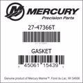 Bar codes for Mercury Marine part number 27-47366T