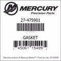 Bar codes for Mercury Marine part number 27-475901