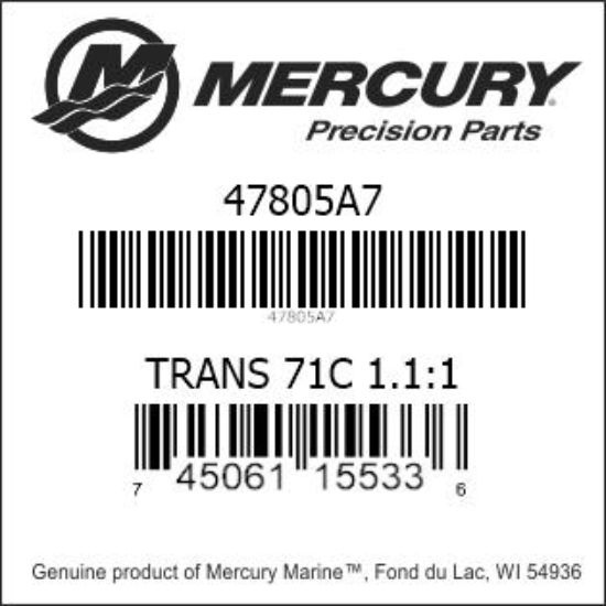 Bar codes for Mercury Marine part number 47805A7
