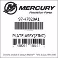Bar codes for Mercury Marine part number 97-47820A1