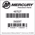 Bar codes for Mercury Marine part number 48752T