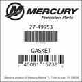 Bar codes for Mercury Marine part number 27-49953