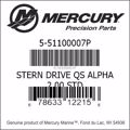 Bar codes for Mercury Marine part number 5-51100007P
