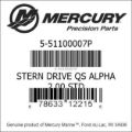 Bar codes for Mercury Marine part number 5-51100007P