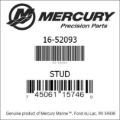 Bar codes for Mercury Marine part number 16-52093