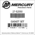 Bar codes for Mercury Marine part number 27-52550