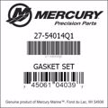Bar codes for Mercury Marine part number 27-54014Q1