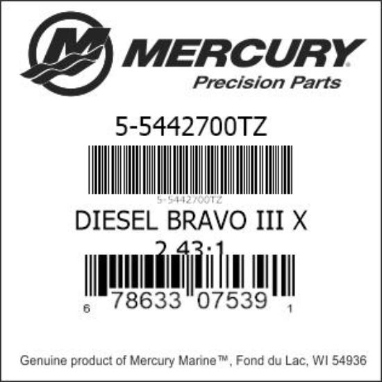Bar codes for Mercury Marine part number 5-5442700TZ