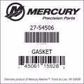 Bar codes for Mercury Marine part number 27-54506