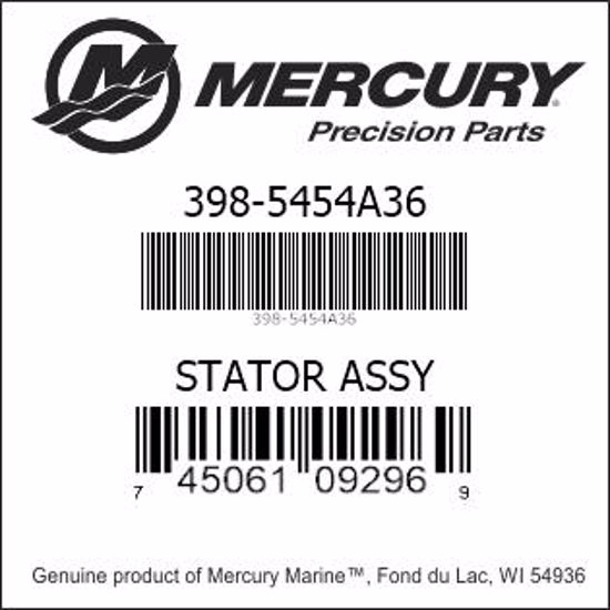 Bar codes for Mercury Marine part number 398-5454A36