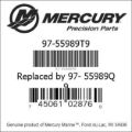 Bar codes for Mercury Marine part number 97-55989T9
