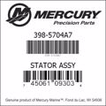Bar codes for Mercury Marine part number 398-5704A7