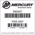Bar codes for Mercury Marine part number 59830A7