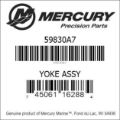 Bar codes for Mercury Marine part number 59830A7