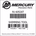 Bar codes for Mercury Marine part number 91-60526T