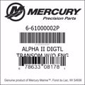 Bar codes for Mercury Marine part number 6-61000002P