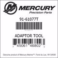 Bar codes for Mercury Marine part number 91-61077T