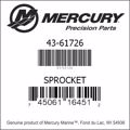 Bar codes for Mercury Marine part number 43-61726