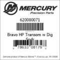 Bar codes for Mercury Marine part number 620000071