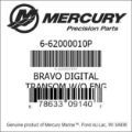 Bar codes for Mercury Marine part number 6-62000010P