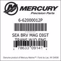 Bar codes for Mercury Marine part number 6-62000012P