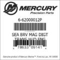 Bar codes for Mercury Marine part number 6-62000012P