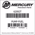 Bar codes for Mercury Marine part number 62092T
