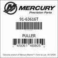 Bar codes for Mercury Marine part number 91-63616T