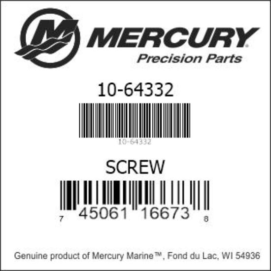 Bar codes for Mercury Marine part number 10-64332