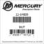 Mercury Marine part number 11-64809 NUT Bar codes for Mercury Marine part number 11-64809