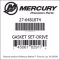 Bar codes for Mercury Marine part number 27-64818T4
