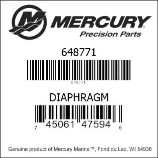 Bar codes for Mercury Marine part number 648771