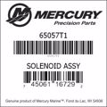 Bar codes for Mercury Marine part number 65057T1