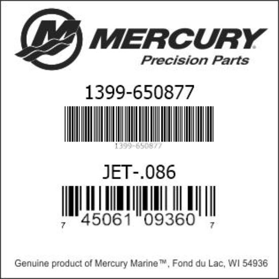 Bar codes for Mercury Marine part number 1399-650877