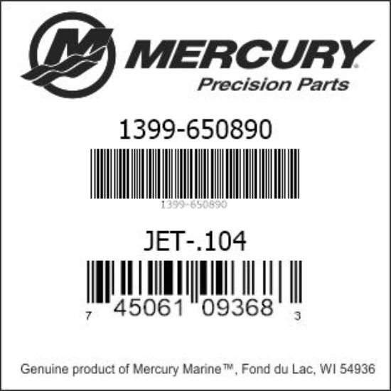 Bar codes for Mercury Marine part number 1399-650890