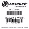 Bar codes for Mercury Marine part number 6-6511002NZ