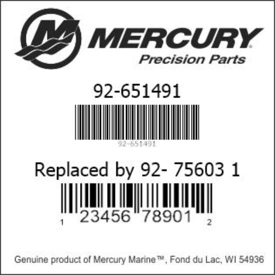 Bar codes for Mercury Marine part number 92-651491