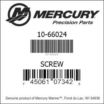 Mercury Marine part number 10-66024 SCREW Bar codes for Mercury Marine part number 10-66024