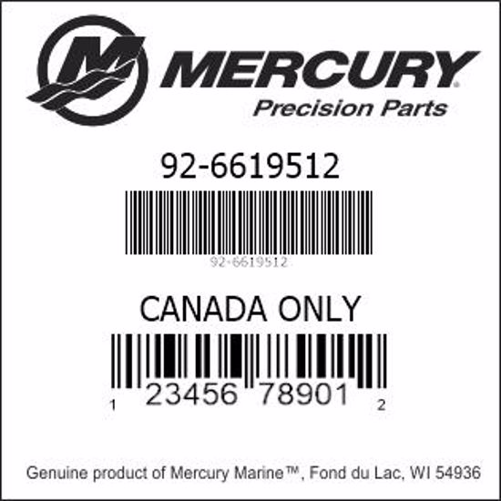 Bar codes for Mercury Marine part number 92-6619512