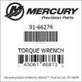 Bar codes for Mercury Marine part number 91-66274