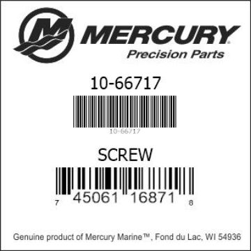 Mercury Marine part number 10-66717 SCREW Bar codes for Mercury Marine part number 10-66717