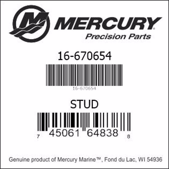 Bar codes for Mercury Marine part number 16-670654