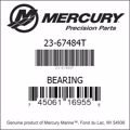 Bar codes for Mercury Marine part number 23-67484T